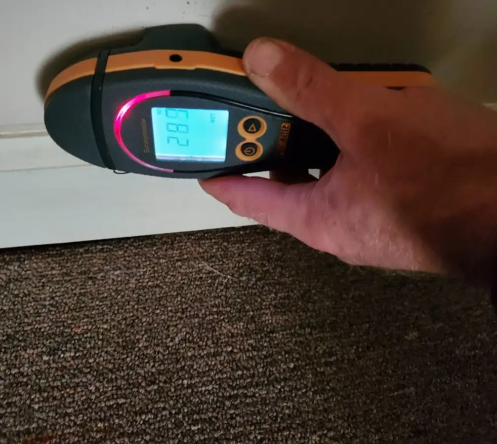 Moisture detection at baseboard during Sewage Cleanup & Sanitation in San Luis